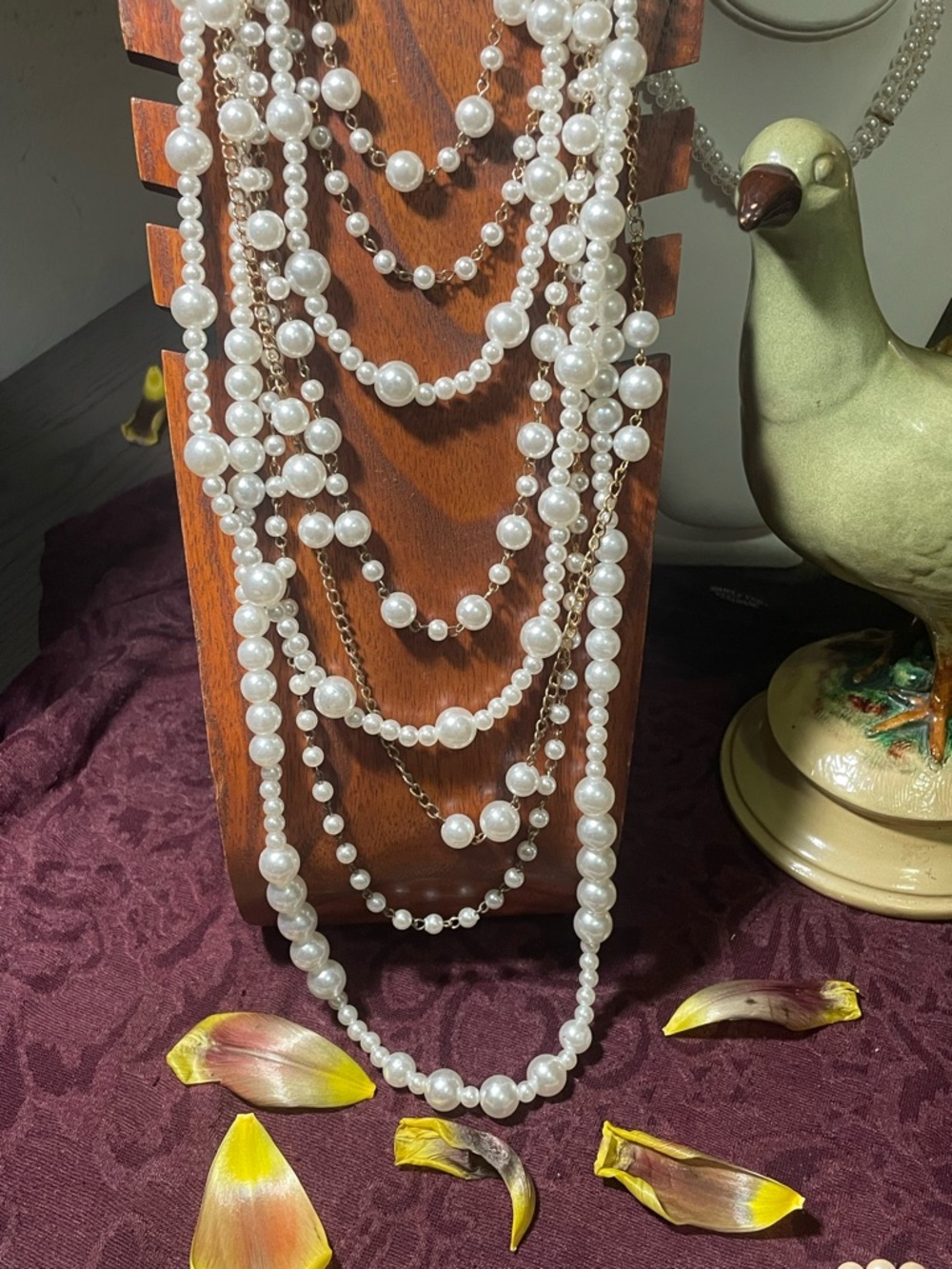 Multi-Strand White Pearl Statement Necklace - Women's Jewelry - Picture 2 of 3
